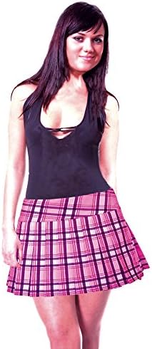 SenecaClothing Baby Pink and Black Printed Schoolgirl Tartan Plaid Pleated Mini Skirt Baby Pink 2 X 40 Waistband