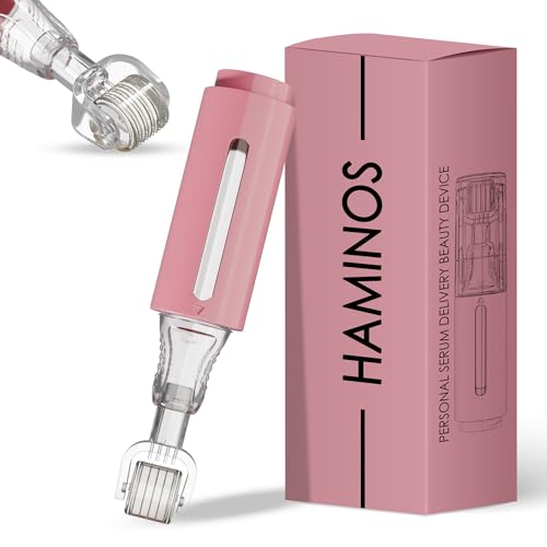 HAMINOS Derma roller 0.25mm with reservoir for lips, skin, hair, wrinkles, stretch marks, hyperpigmentation instant application of the serum, 105 titanium needles