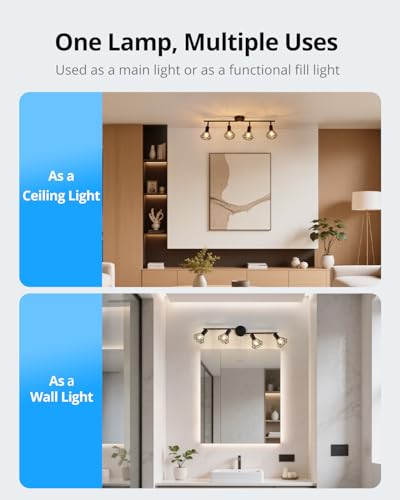 Gr4tec Spot Lights Ceiling 4 Way, Retro Kitchen Lights Ceiling E14, Black Ceiling Light Fittings, Adjustable Wire Cage Spotlights Bar for Hallway Bedroom Living Room, Bulb Not Included