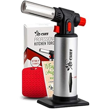 Jo Chef Kitchen Torch, Blow Torch - Refillable Butane Torch With Safety Lock & Adjustable Flame + Fuel gauge - Culinary Torch, Creme Brûlée Torch For Cooking Food, Baking, BBQ & More + FREE E-book