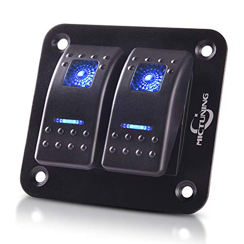 MICTUNING 2 Gang Rocker Switch Panel with Blue LED Light 12 24V 5 Pin On Off Toggle Switch for Car Boat Trunk