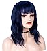 Goodly Navy Blue Short Wigs with Air Bangs for Women Synthetic Heat Resistant Fiber Wavy Wigs Cosplay Women’s Blue Wigs 14 Inch (Blue Mixed Black)