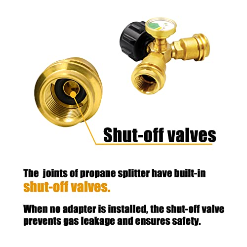 【1 pack】Propane Splitter (Propane Tank Y Splitter Adapter) with Gauge