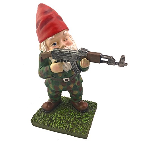 Military Garden Gnome With An AK47 | Funny Army Statue, Perfect For Gun Lovers, Military Collectors, Combat Enthusiasts & Army Men | Indoor & Outdoor Lawn Yard Decor (Standing, Camo)