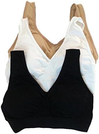 Professional Sports Store BADI NA Women's Yoga Bra 3 in Set Summer Pack with Removable Pad White & Black & Nude