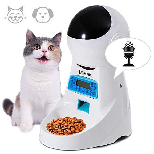 Homdox Automatic Cat Feeder Pet Food Dispenser for Cat Dog, Auto Cat Feeder with Timer Programmable, Portion Control & Voice Recording – 4 Meals for Medium Large Cats