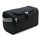 Hipiwe Mens Toiletry Bag Organizer for Travel Water Resistance Cosmetic Bag Hanging Dopp Kit Bag Portable Wash Gym Shaving Grooming Bag Bathroom Hygiene Dopp Kit for Men and Women (Black)