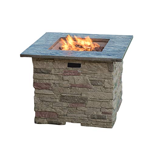 Great Deal Furniture Rogers Outdoor Square Stone Fire Pit Table, 32-Inch Propane Gas Patio Heate ...