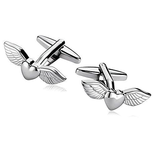 Epinki Mens Cufflinks Formal Business Wedding Shirts Stainless Steel Flying Heart Wings Pair of Silver