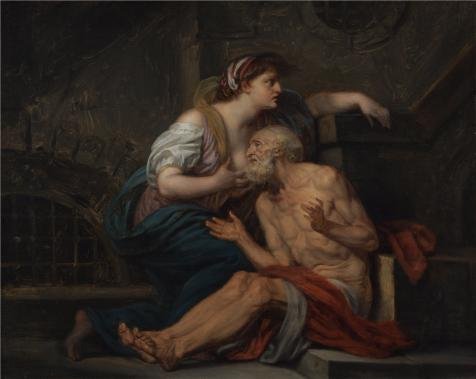 The High Quality Polyster Canvas Of Oil Painting 'Cimon And Pero-Roman Charity,about 1767 By Jean-Baptiste Greuze' ,size: 10x13 Inch / 25x32 Cm ,this Beautiful Art Decorative Prints On Canvas Is Fit For Kitchen Decor And Home Artwork And Gifts