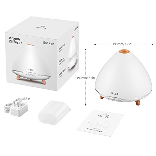 500ml Aromatherapy Essential Oil Diffuser, iSiLER 17oz Ultrasonic Cool Mist Humidifier whith Waterless Auto Shut-Off 4 Timer Settings for Bedroom Office Home Bedroom Yoga Spa, 18 hours Runtime