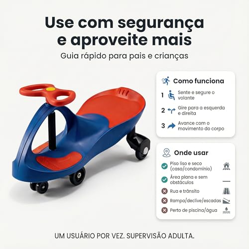 Carrinho de Rolimã Infantil Gira Gira sem Pedal URBANIUS, Volante 360° e Estrutura Reforçada – Certificado pelo INMETRO, 3+ Anos (Azul e Laranja)