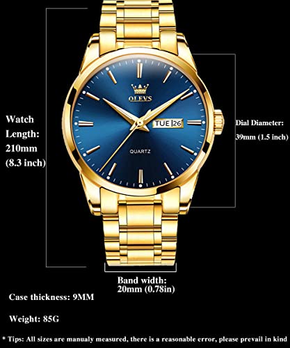 OLEVS Mens Watches Large Face Watch for Men Casual Stainless Steel Diamond Analog Quartz Waterproof Date Dress Men's Wrist Watch…