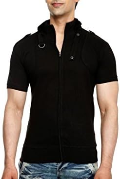 tees collection Men's Full Zip Dragon Neck Cotton T-Shirt (Black_TCBC001)