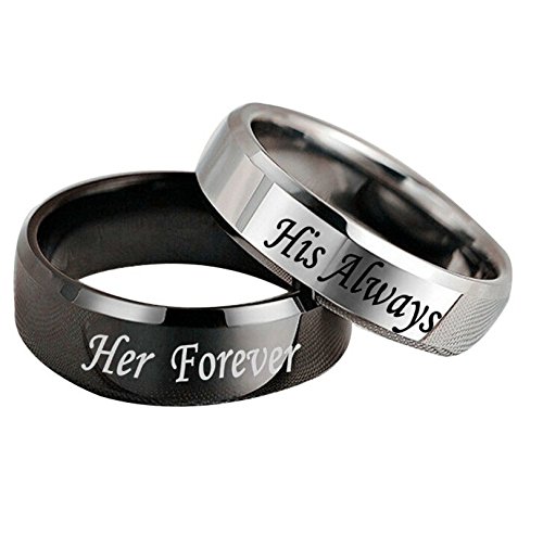 Aokarry His&Her 6MM Couple Ring, Stainless Steel Her Forever His Always Ring Women Size 8