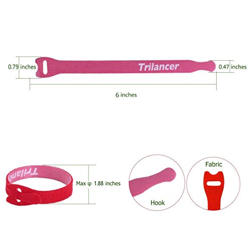 Reusable Cable Ties, Trilancer Velcro Cord Wraps, Adjustable Strap Fastener, Cable Organizer, Fastening Hook and Loop, 6 Inches, 4 Colors, 40 PCS