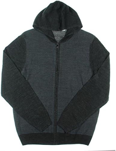 Ryan Seacrest Mens Large Herringbone Full Zip Hooded Sweater Gray L