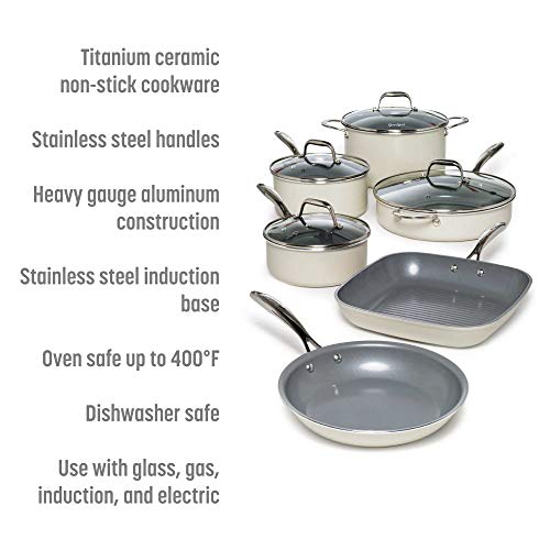 Goodful 10 Piece Cookware Set with TitaniumReinforced Premium NonStick Coating, Dishwasher