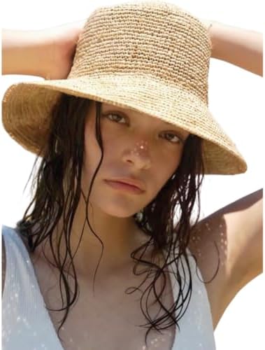 Raffia Straw Bucket Sun Hat Floppy Wide Brim UPF 50+ Sun  display picture 1
