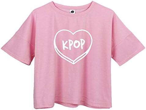 VIKINGBRANDS Harajuku Love Crop Tops Kpop Print Cute Summer T Shirts For Teen Girls,Pink
