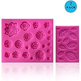 SIENON 33 Cavity Rose Flowers and Leaves Fondant Candy Silicone Molds For Sugarcraft, Cupcake Toppers, Soap, Polymer Clay,Crafting Projectsï¼ŒWedding and Birthday Cake Decoration