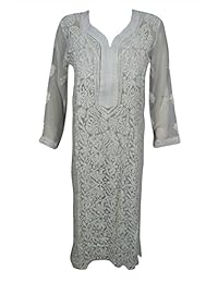Women's Top Tunic Yoga Dress Floral Embroidered Kundalini Georgette Kurta S/M