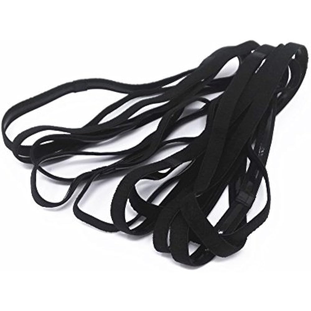 10pcs Antislip Headbands Thin Elastic Black Sports Yoga Band Sweatband