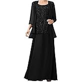 2 Pieces Mother of The Bride Dresses for Women Chiffon 3/4 Sleeves Mother of The Groom Dress with Jacket