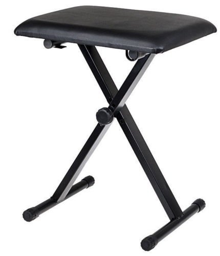 Black Adjustable Piano Keyboard Bench Leather Padded Seat Folding Stool Chair - Thumbnail 3