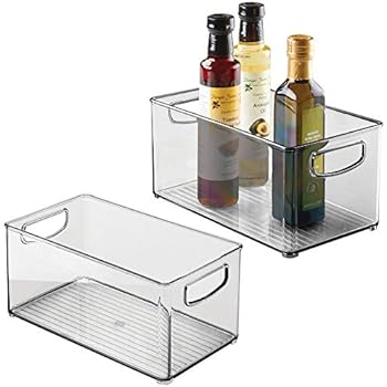 mDesign Plastic Stackable Kitchen Pantry Cabinet, Refrigerator or Freezer Food Storage Bin Container with Handles - Organizer for Fruit, Yogurt, Snacks, Pasta - BPA Free, 10