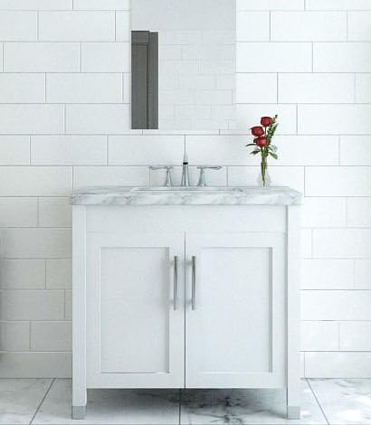 35.5" White Gemini Contemporary Single Bathroom Vanity With 5cm Marble Top