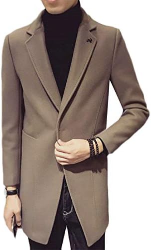JSY Mens Retro Long Jacket Notched Lapel Woollens Trench Coat Outer Pea Coat