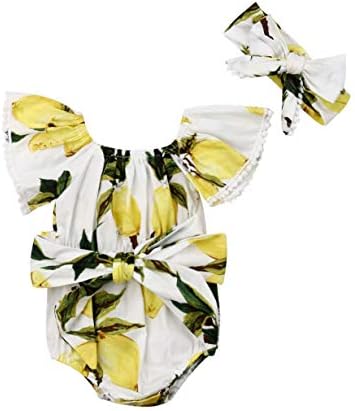 Newborn Baby Girls Sleeveless Flutter Sleeve Floral Romper with Headband Outfits