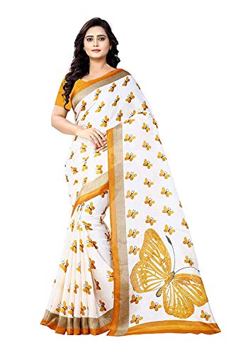 Tulip Women's Khadi Silk Printed Saree (Priyanka_Butterfly_Yellow)
