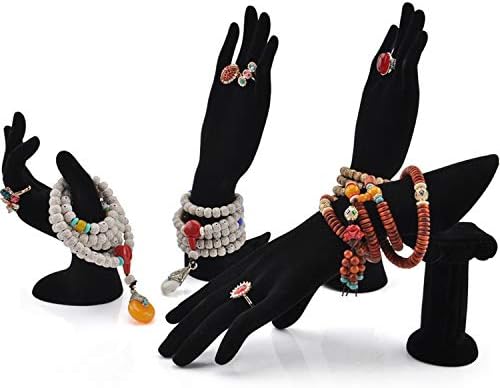 The fairy 4 Styles Female Hand Finger Jewelry Glove Ring Bracelet Display Stand Rack Necklace Hand Holder Organizer Black Velvet,Black,Horizontal Hand