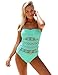 GRAPENT Women Teal Lace Crochet Halter Strap One-Piece Bathing Suit Swimsuit Swimwear US 6