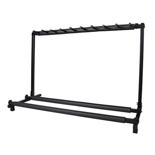 Simoner Multi Guitar Stand, Foldable Universal Display Rack- with No-Slip Rubber Padding for Classical Acoustic, Electric, Bass Guitar and Guitar Bag/Case, Black (9-Holder)