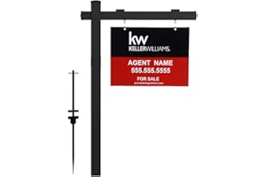 Kdgarden Vinyl PVC Real Estate Sign Post 6' Tall (4"x 4"x 72"), Realtor Yard Sign Post with Flat Cap for Open House and Home for Sale, 47" Arm Holds Up to 36" Sign, Black (No Sign)