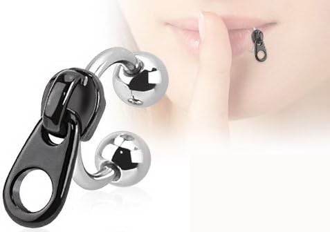 Silver Tone Horseshoe Septum Ring With Black Zipper Dangle (1.2 mm, 16 Gauge)