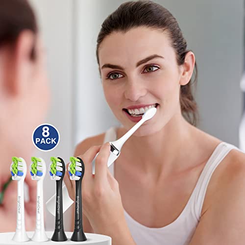 Brightdeal Replacement Brushes Compatible with Philips Sonicare - Electric Toothbrush Heads for EasyClean HealthyWhite and Other Snap Handles, 4 Pieces White and 4 Pieces Black