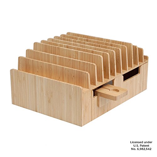 MobileVision Bamboo 10-Port Charging Station & Compatible Adapter for Apple Watch Combo for use with Watch, Smartphones & Tablets