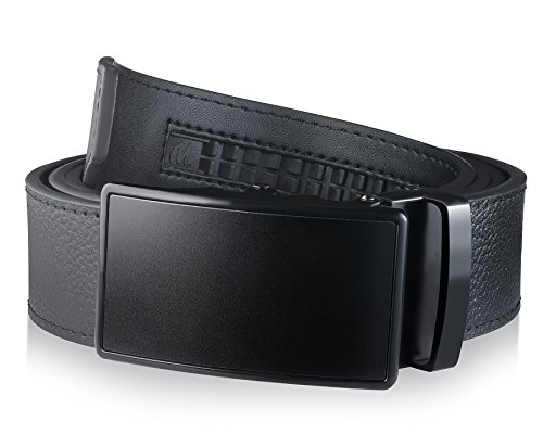 Men's Genuine Leather Belt- Ratchet Black Dress Belt for Men with Automatic Buckle. (Up to Size 46, Black belt with Buckle #01)