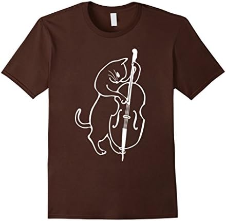 Men's Jazz Cat Tee | Cat Playing Upright Bass Medium Brown