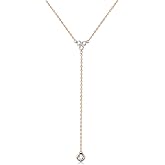 espere Womens Sterling Silver Dainty CZ Lariat Necklace Triple CZ Cluster Y-Shaped Necklace