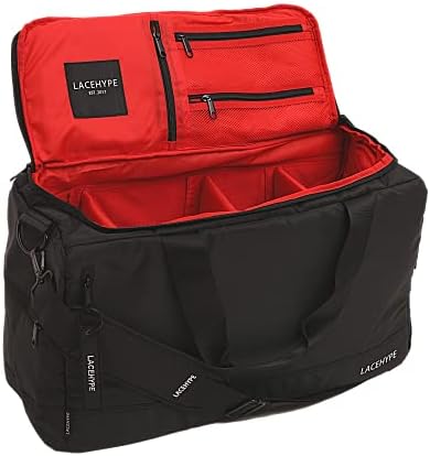 PREMIUM Sneaker Bag, Duffel Bag, Gym Training Bag, Travel Bag, Basketball Bag, Footbal Bag with 3 adjustable compartment dividers (Black/red without print) 1 PREMIUM Sneaker Bag, Duffel Bag, Gym Training Bag, Travel Bag, Basketball Bag, Footbal Bag with 3 adjustable compartment dividers (Black/red without print)