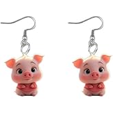 Cute Pink Pig Acrylic Dangle Drop Cartoon Earrings for Women Lightweight Statement Creative Lovely Farm Animal Piggy Charm Hook Earring Funny Handmade Jewelry Accessories Birthday Gifts