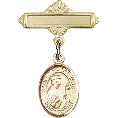 Gold Filled Baby Badge with St. Thomas More Charm and Polished Badge Pin 1 X 5/8 inches