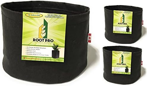 ROOTPRO Fabric Pot 3-PACK 10 GALLON High-Yield Grow Bag for Root Aeration. Highly Durable + UV Resistant and Permeable Nonwoven Fabric Planter Pot. Military Grade Sewing for Superior Strength