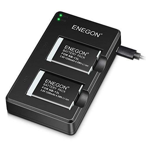 ENEGON NB-13L Paquete De Baterías De Lones De Litio (2-Pack) y Cargador USB Dual para Cámaras Canon PowerShot G5X,G7X,G7 X Mark II,SX720 HS,SX730 HS,SX740 HS,SX620 HS,G1X Mark III,G9X,G9X,G9X Mark II