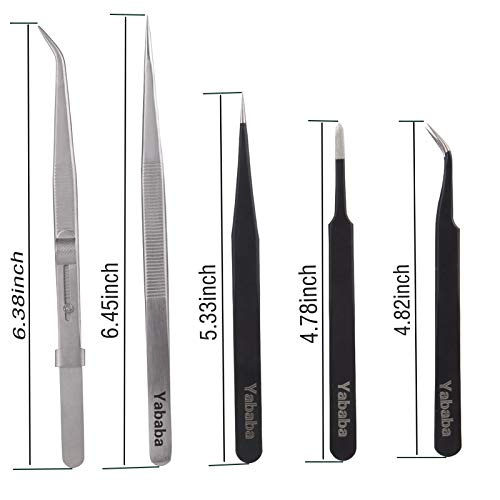 Precision Tweezers Set, Pointed AntiStatic Stainless Steel Long